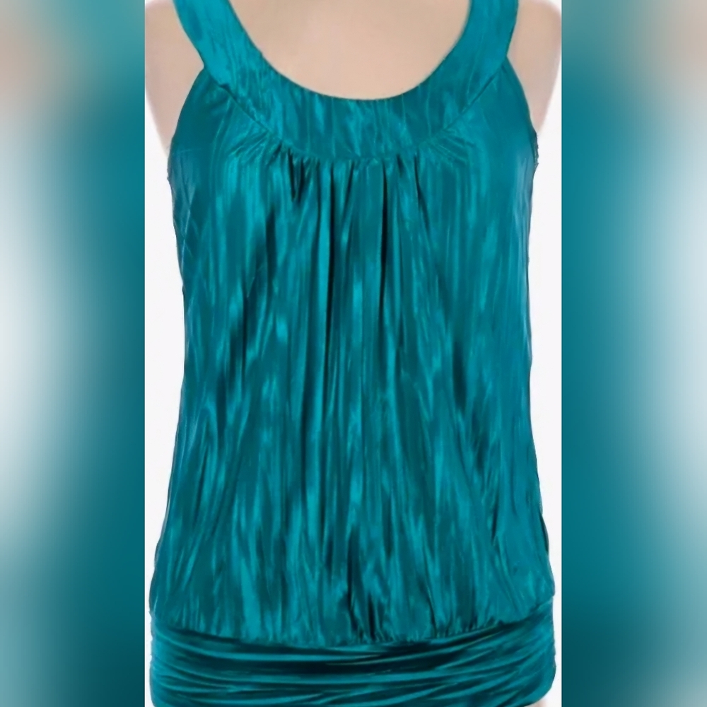 IZ BYER Teal Crinkled Satin Scoop Neck Tank NWOT